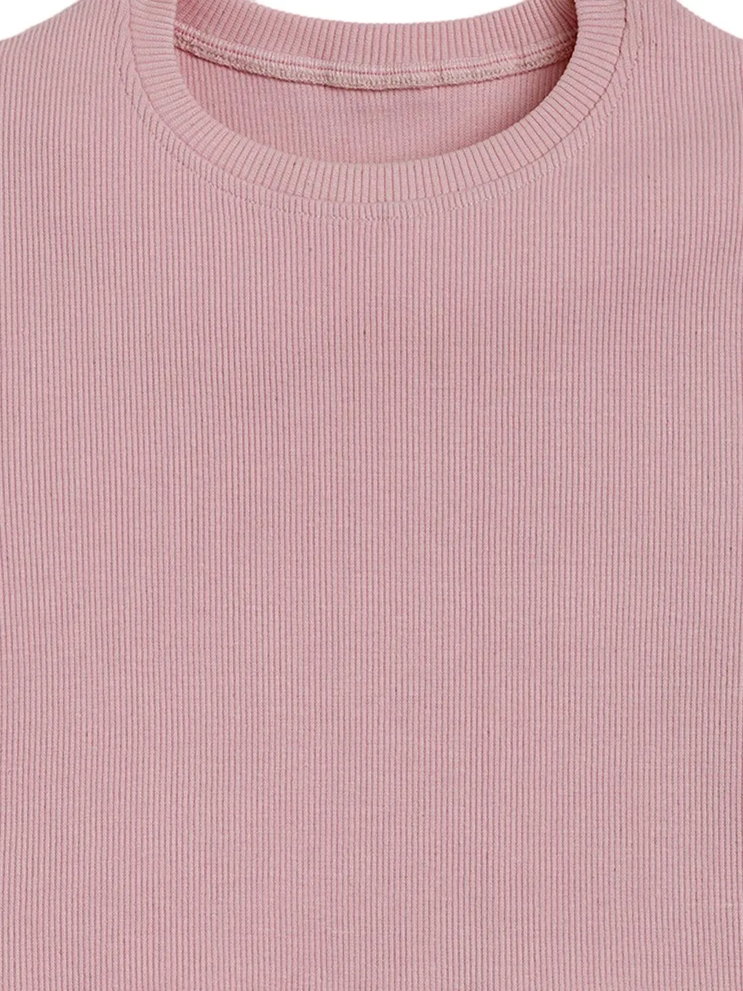 STRIPED RIBBED LIGHT PINK SUMMER GIRLS T-SHIRT - PINK