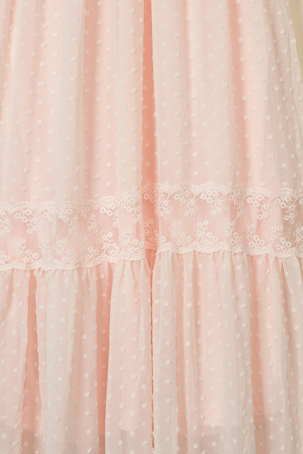 Swiss Dot Lace Trim Maxi Dress