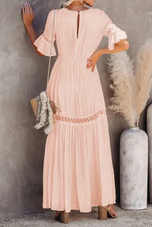 Swiss Dot Lace Trim Maxi Dress