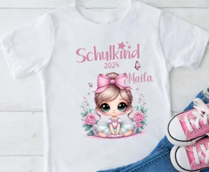 T-Shirt Schulkind Ballerina mit Name personalisiert Mädchen Einschulungsshirt Einschulung erste Klasse Geschenk