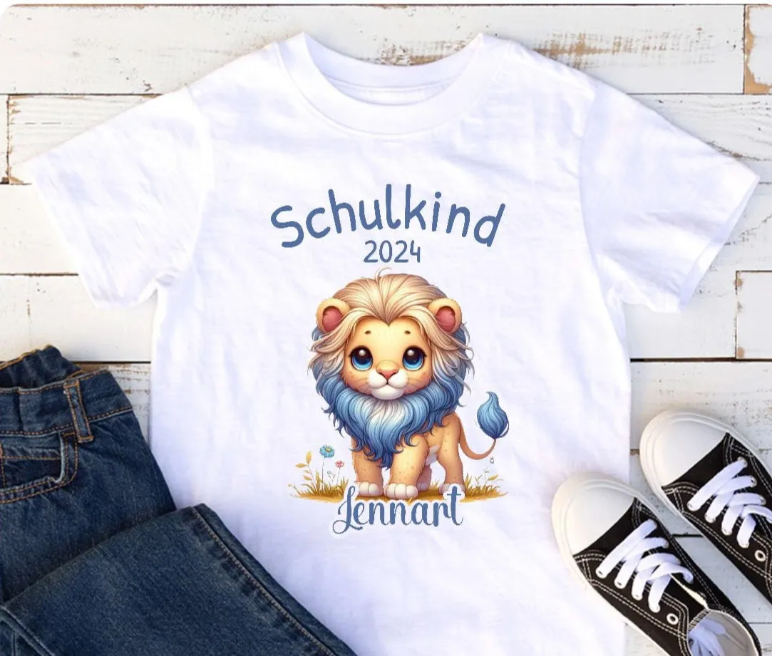 T-Shirt Schulkind Löwe mit Name personalisiert Junge Einschulungsshirt Einschulung erste Klasse Geschenk