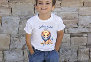 T-Shirt Schulkind Löwe mit Name personalisiert Junge Einschulungsshirt Einschulung erste Klasse Geschenk