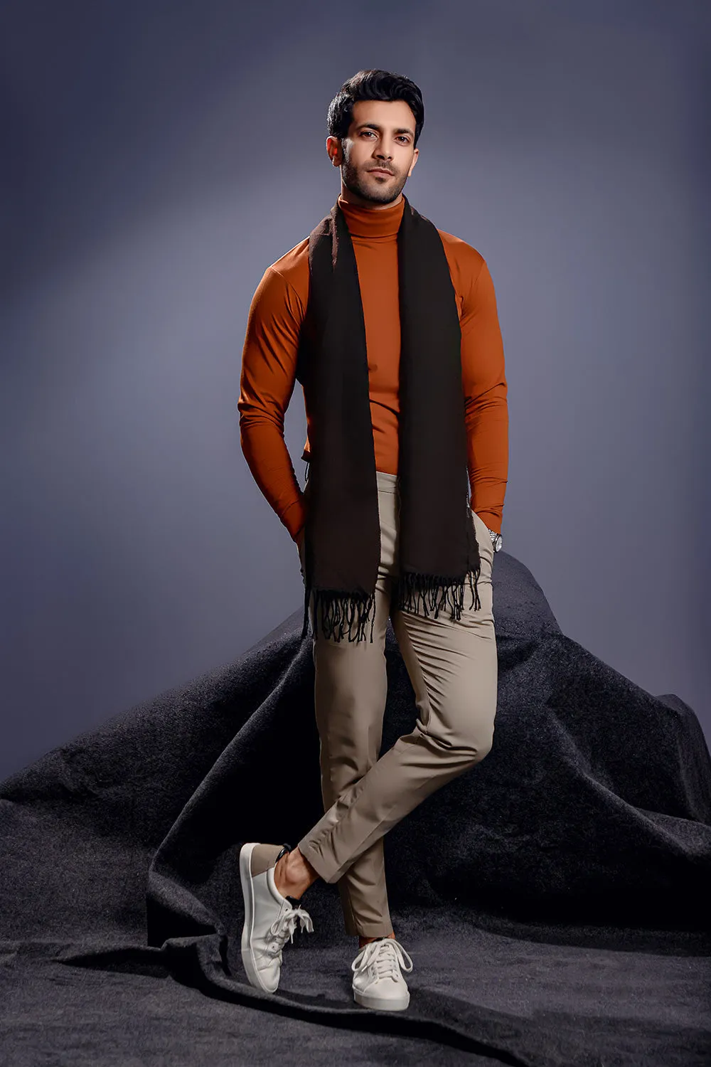 Tan Full Sleeves Turtle Neck