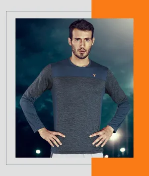 TechnoSport Crew Neck Full Sleeve Dry Fit T Shirt for Men P-473 (Dark Grey)
