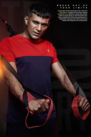 TechnoSport Crew Neck Half Sleeve Dry Fit T-Shirt for Men P 536 Navy Blue Red
