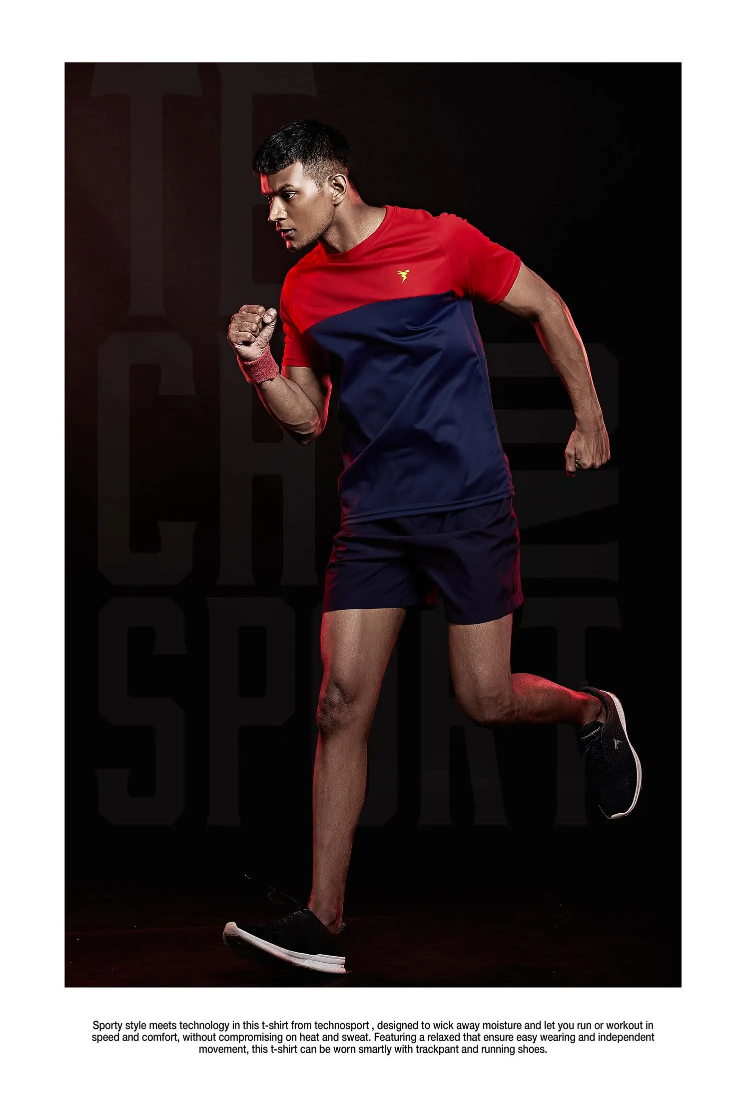 TechnoSport Crew Neck Half Sleeve Dry Fit T-Shirt for Men P 536 Navy Blue Red