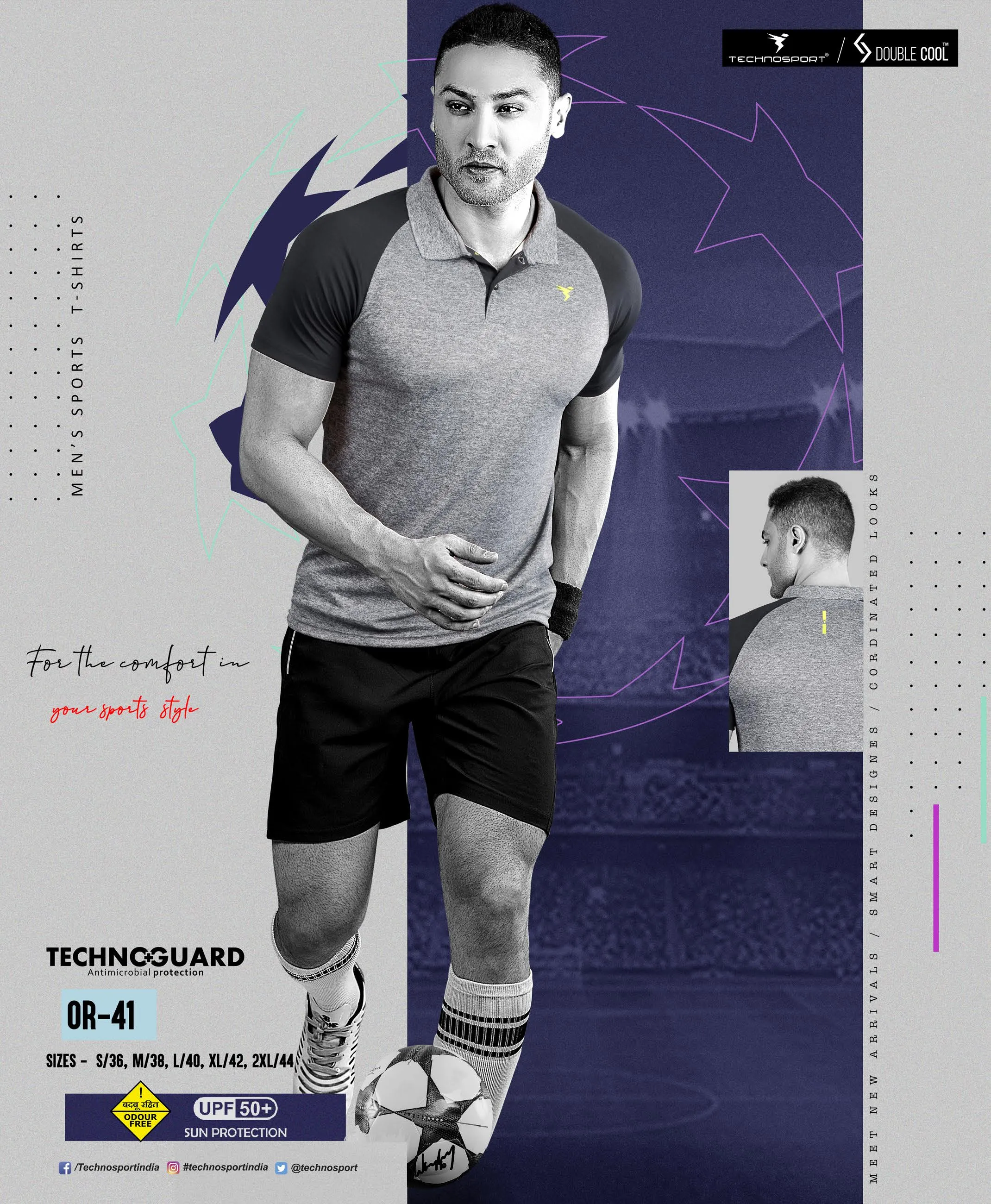 TechnoSport Polo Neck Half Sleeve Dry Fit T Shirt for Men OR-41 (Dark Grey)