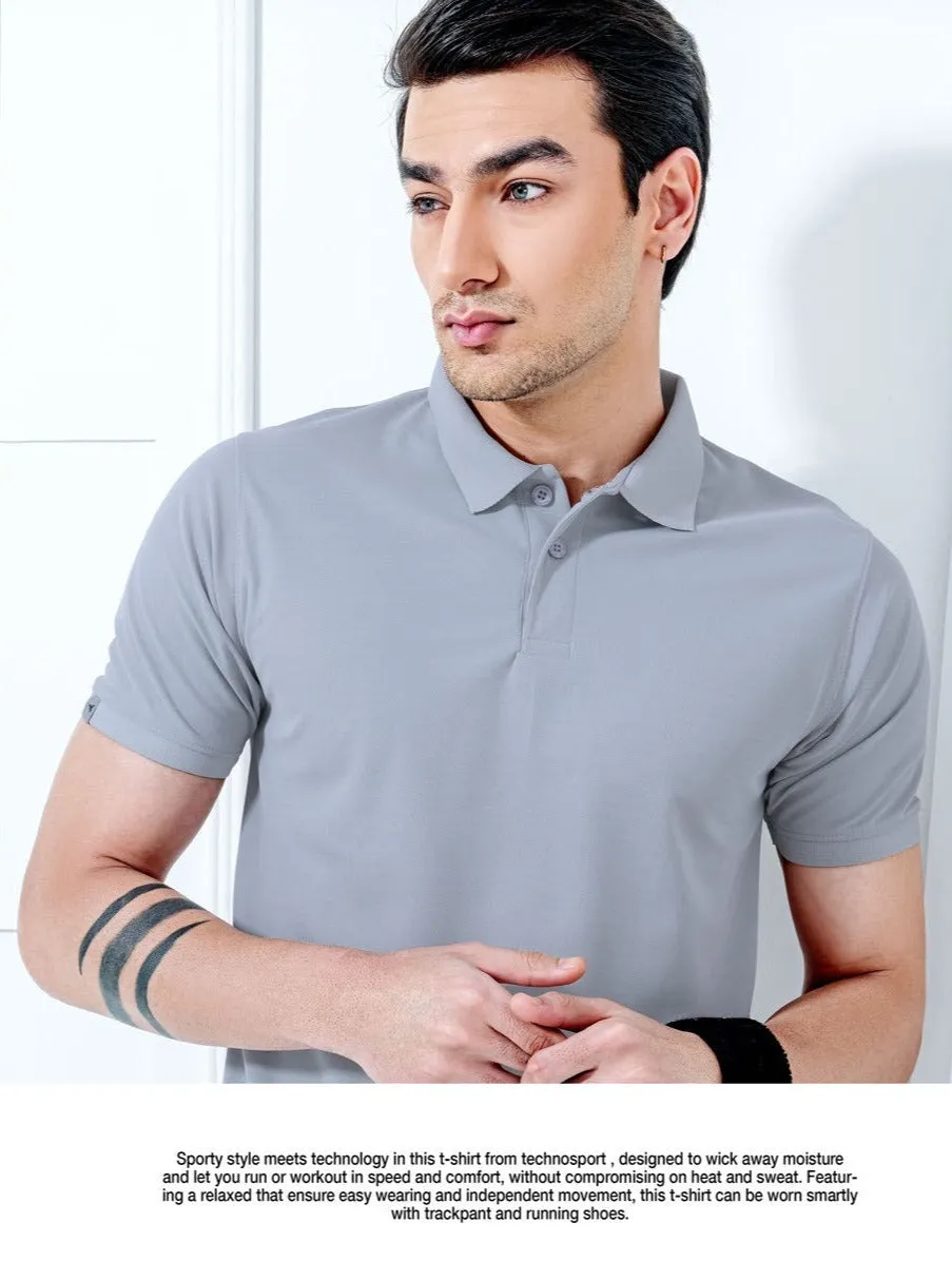 TechnoSport Polo Neck Half Sleeve Dry Fit T Shirt for Men OR-51 (Light Grey)