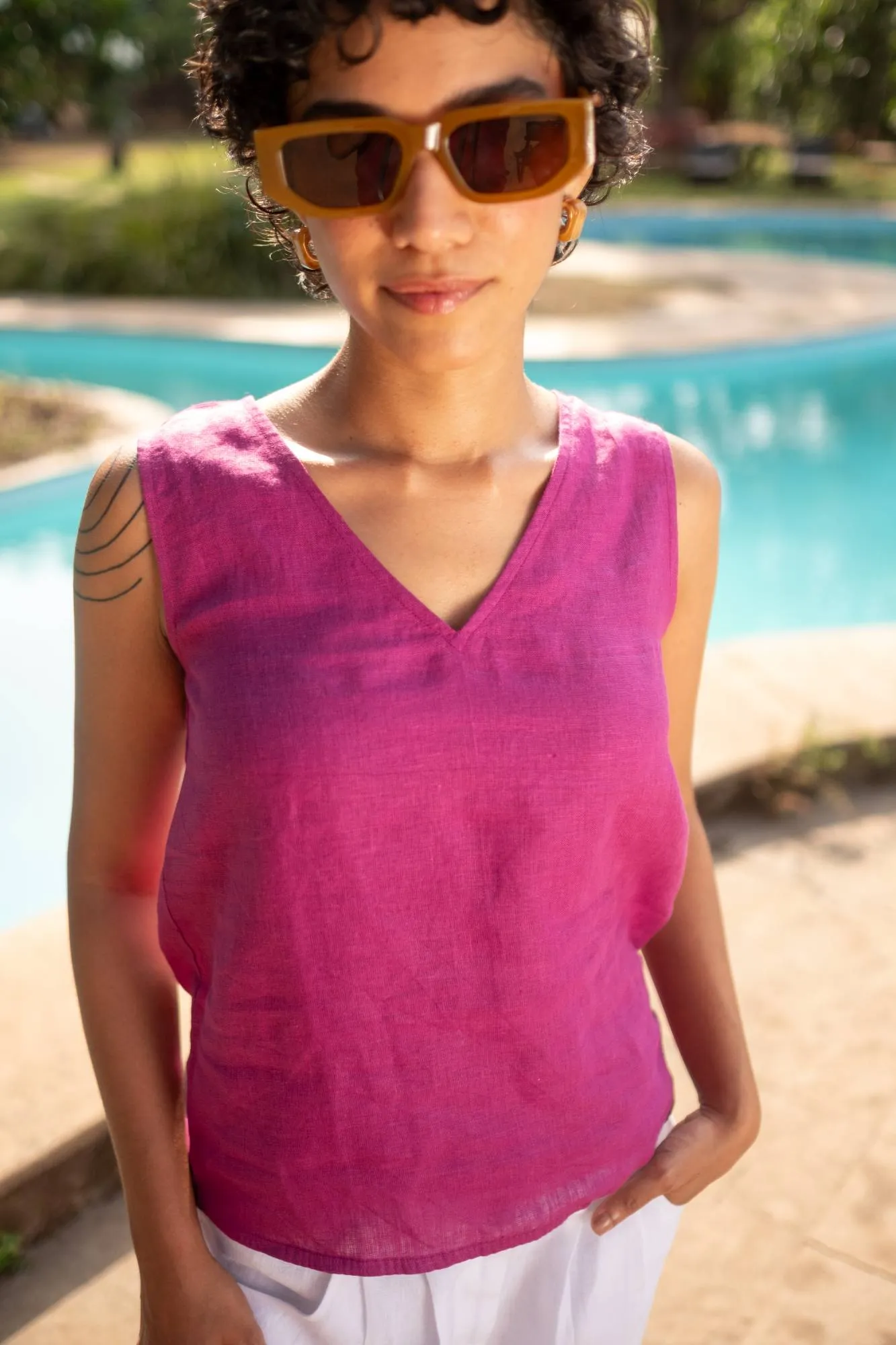 The Linen V Neck Tank