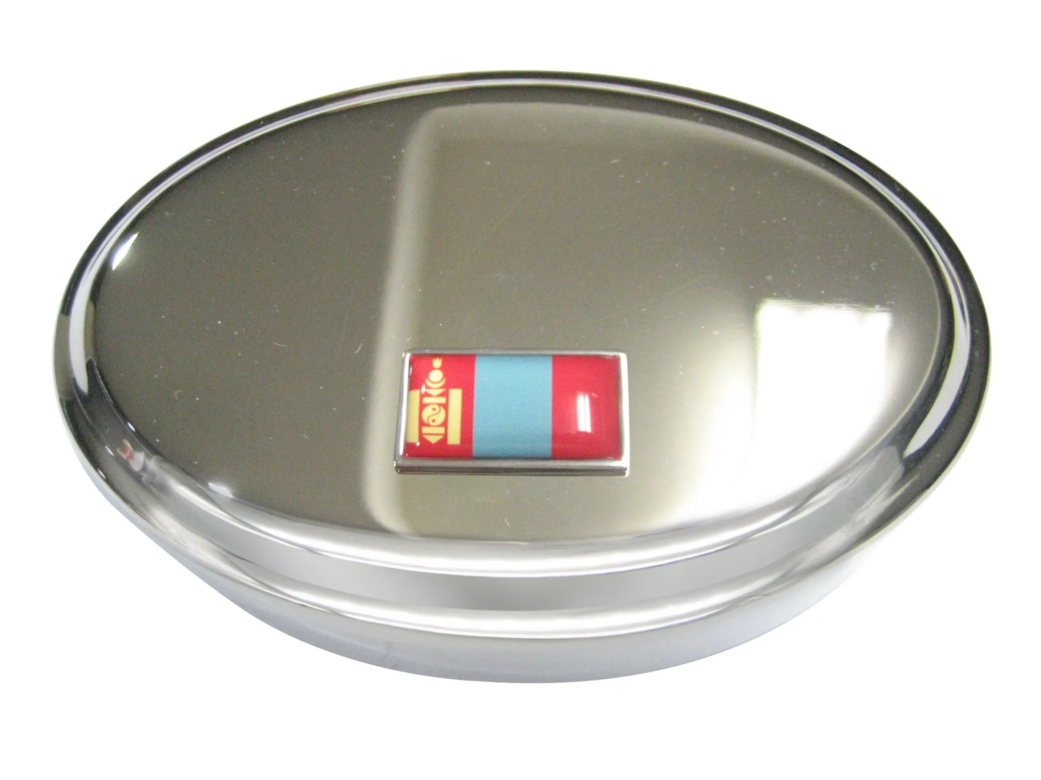 Thin Bordered Mongolia Flag Oval Trinket Jewelry Box