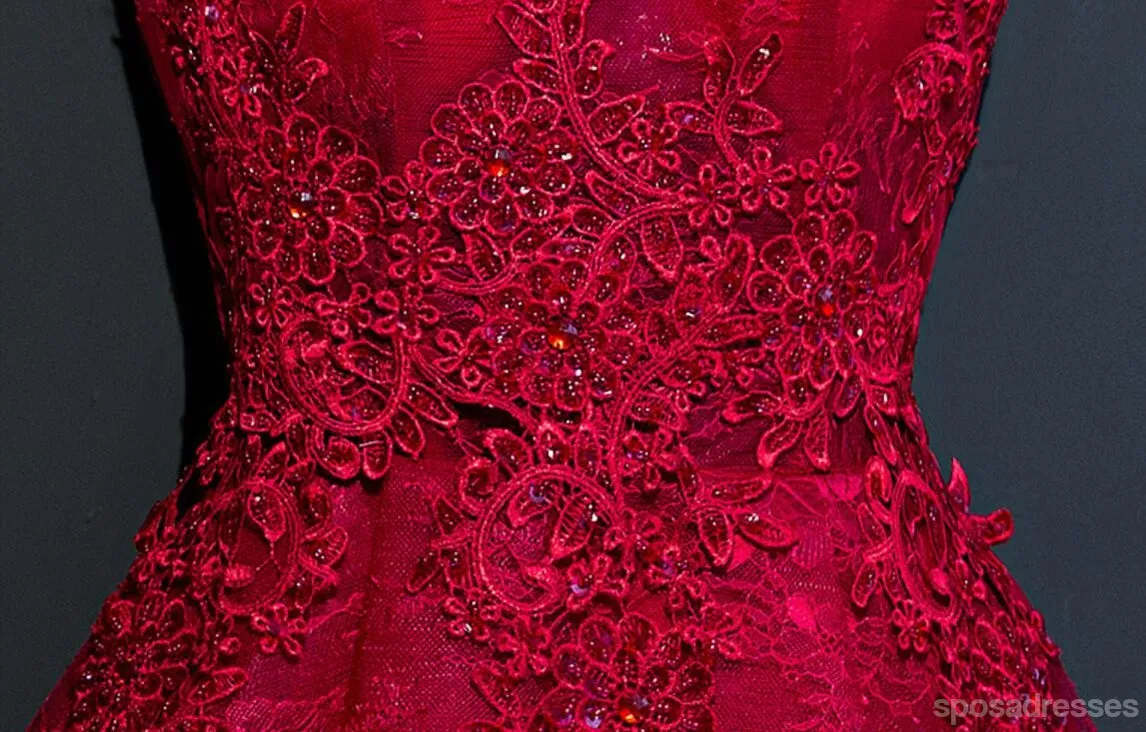 Two Straps Red Lace Heavily Beaded Homecoming Prom Dresses, Cheap Homecoming Dresses, CM265