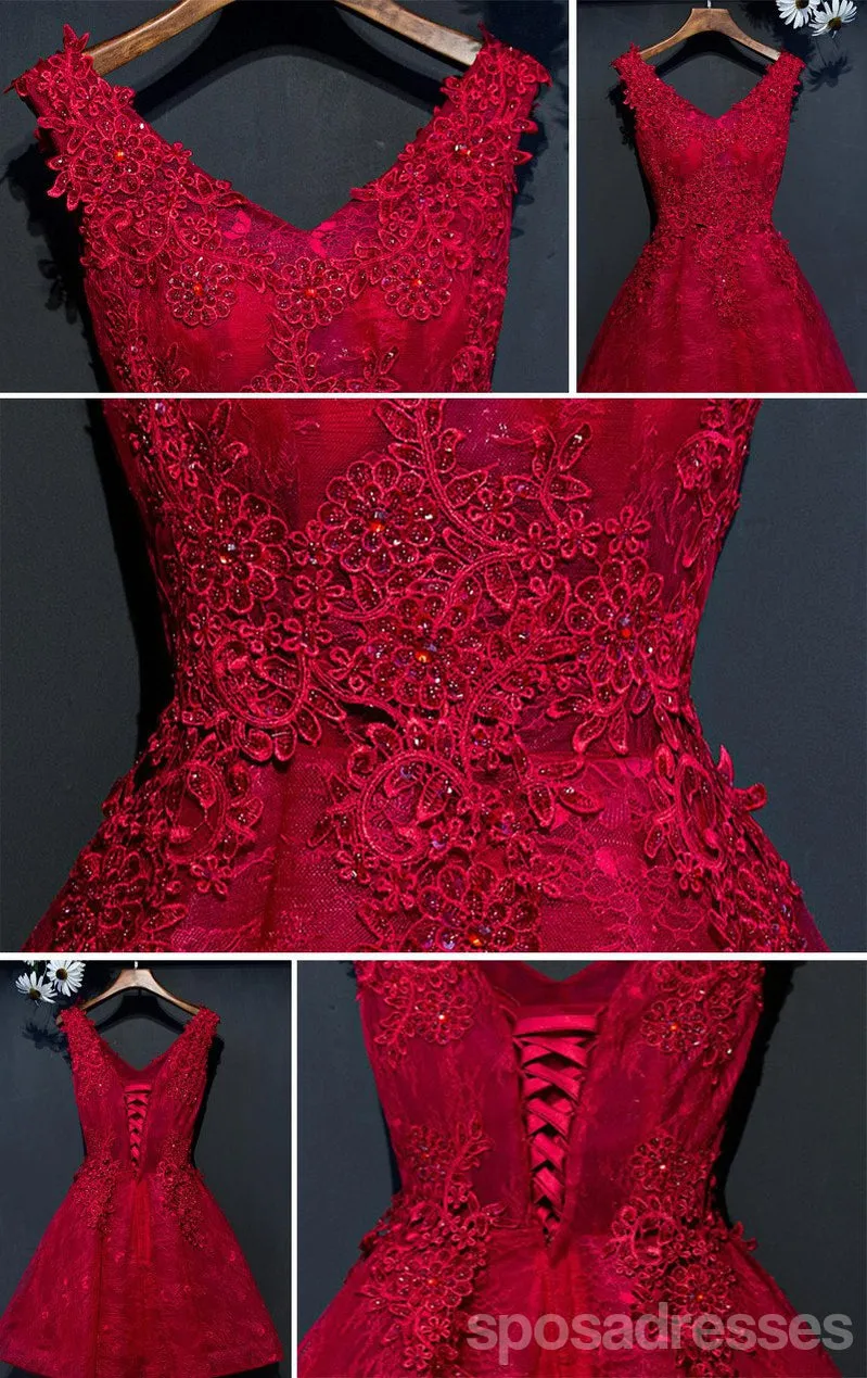 Two Straps Red Lace Heavily Beaded Homecoming Prom Dresses, Cheap Homecoming Dresses, CM265