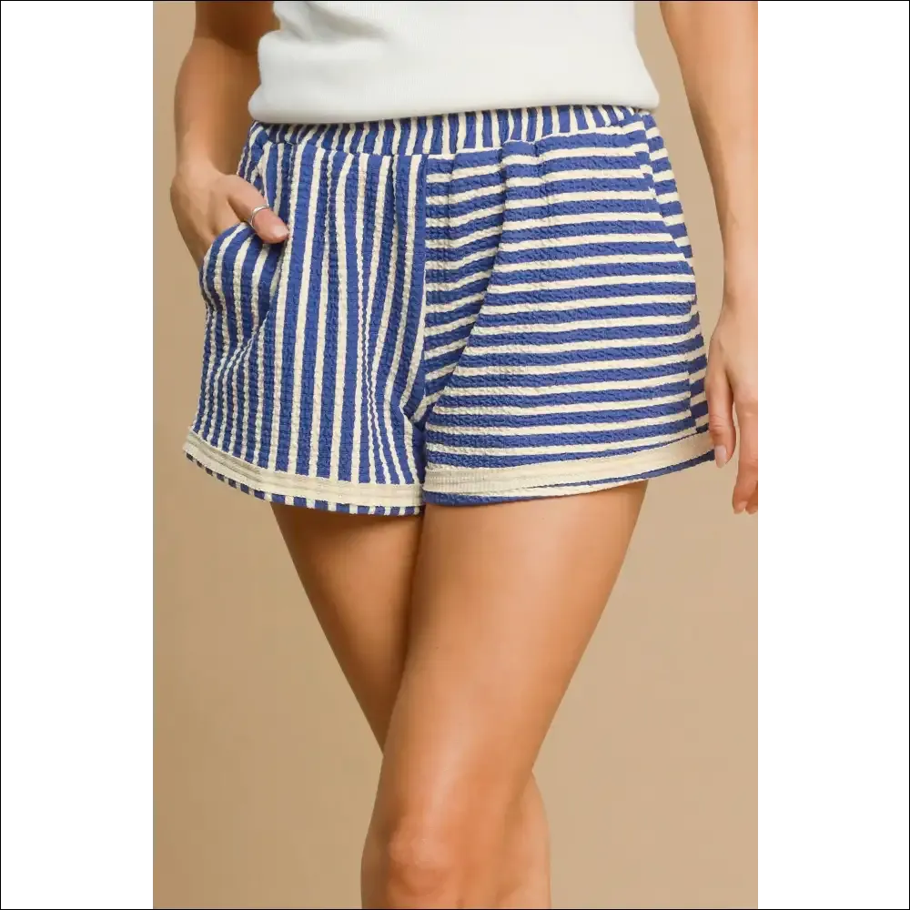 Umgee Trendy Striped Elastic Waist Shorts with Pockets