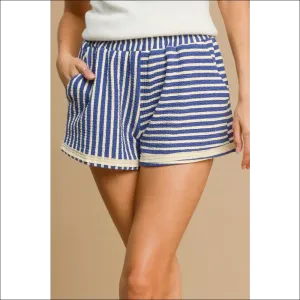 Umgee Trendy Striped Elastic Waist Shorts with Pockets