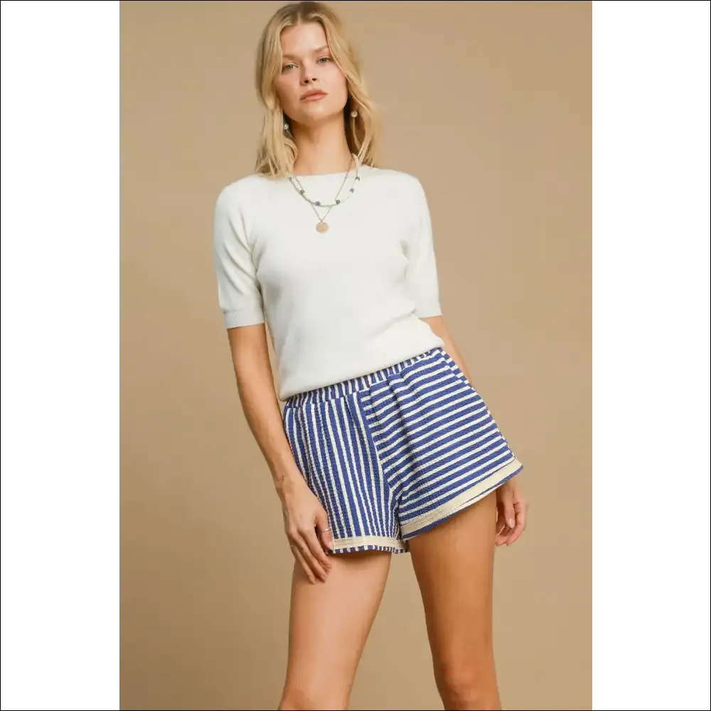 Umgee Trendy Striped Elastic Waist Shorts with Pockets