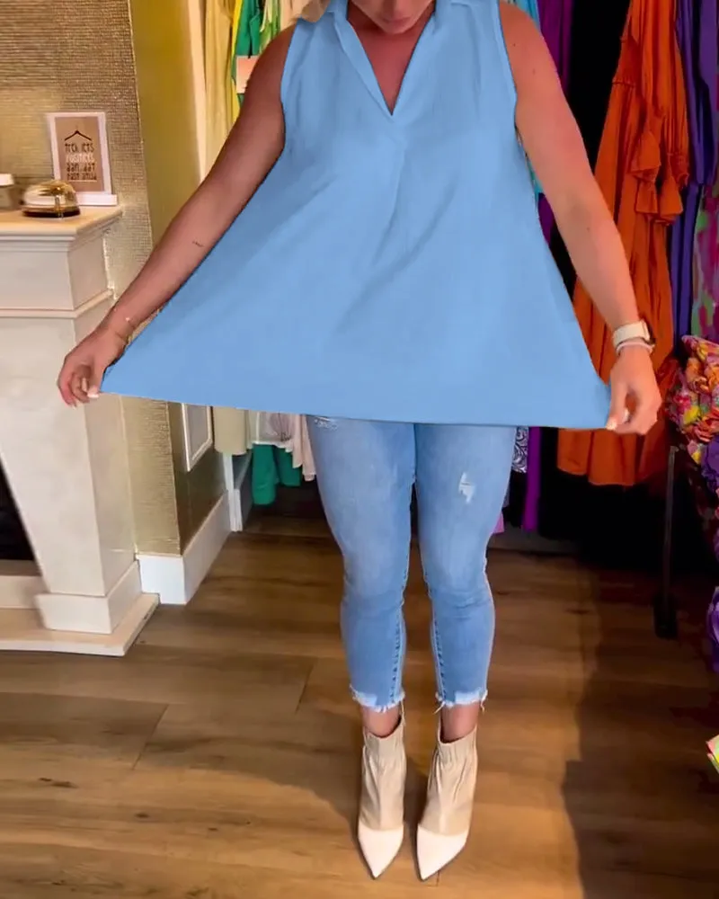 Veronika | Sleeveless top with ruffles and turn-ups
