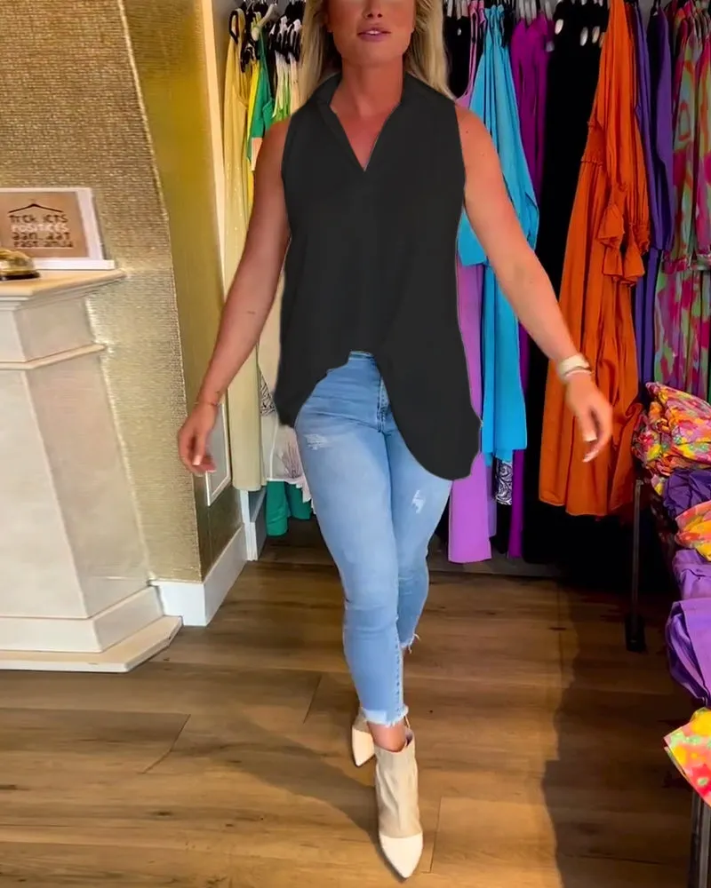 Veronika | Sleeveless top with ruffles and turn-ups