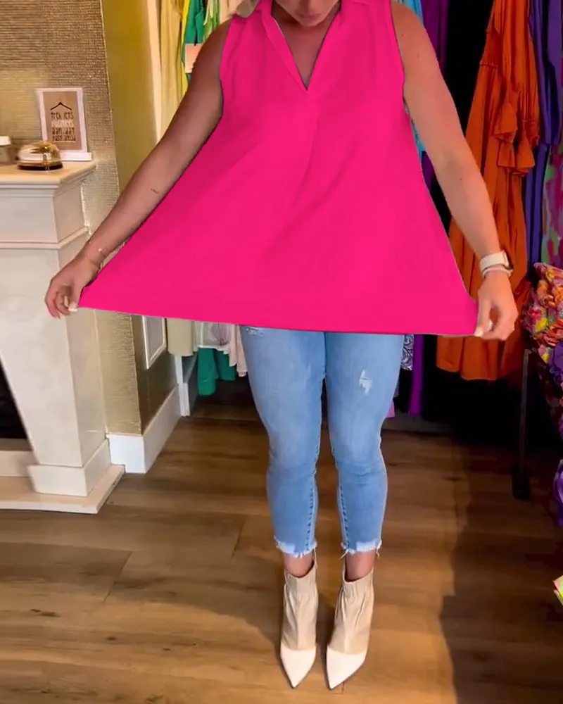 Veronika | Sleeveless top with ruffles and turn-ups