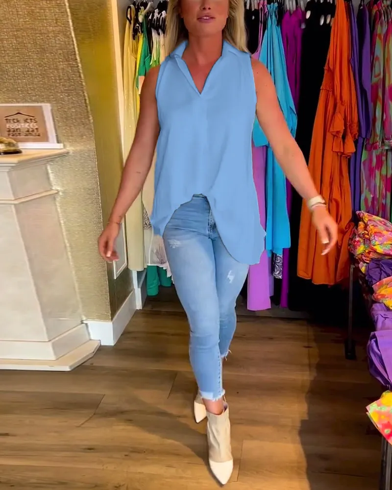 Veronika | Sleeveless top with ruffles and turn-ups