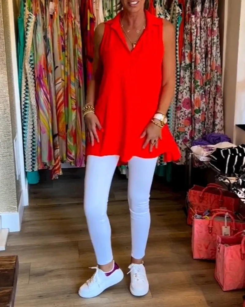 Veronika | Sleeveless top with ruffles and turn-ups