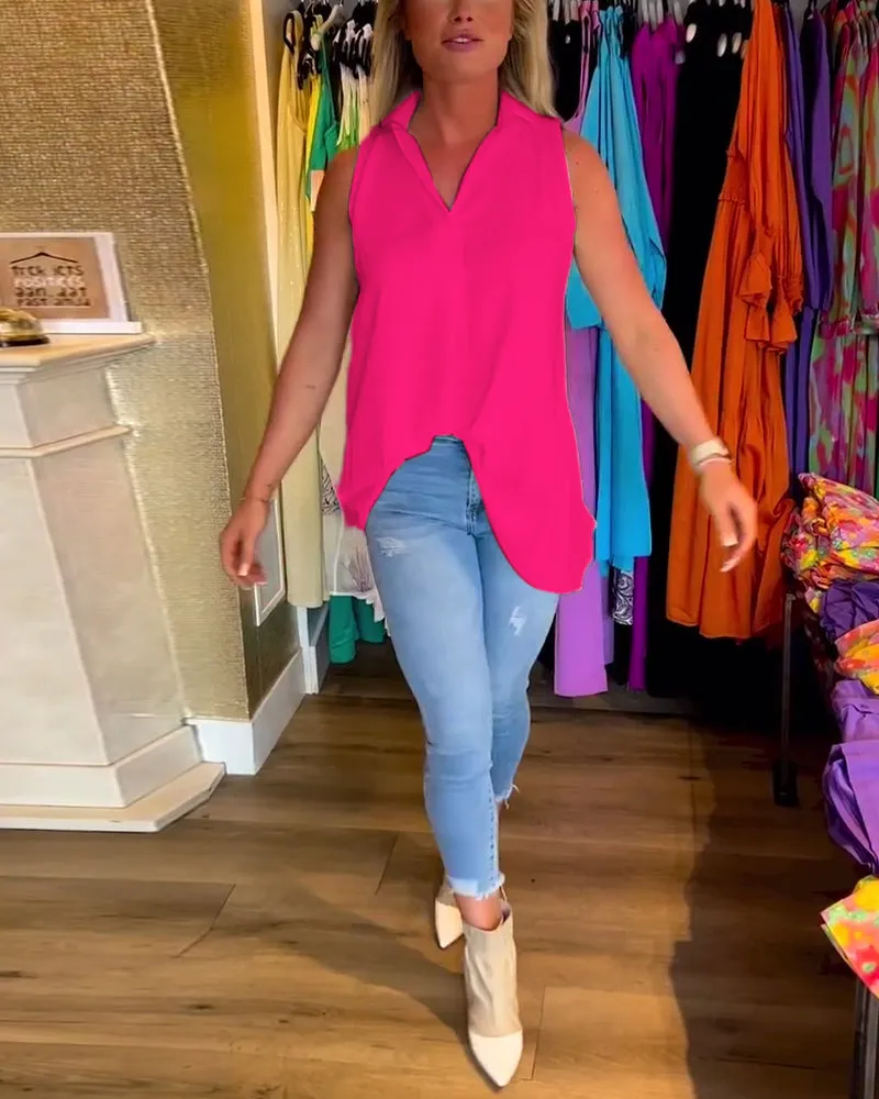 Veronika | Sleeveless top with ruffles and turn-ups