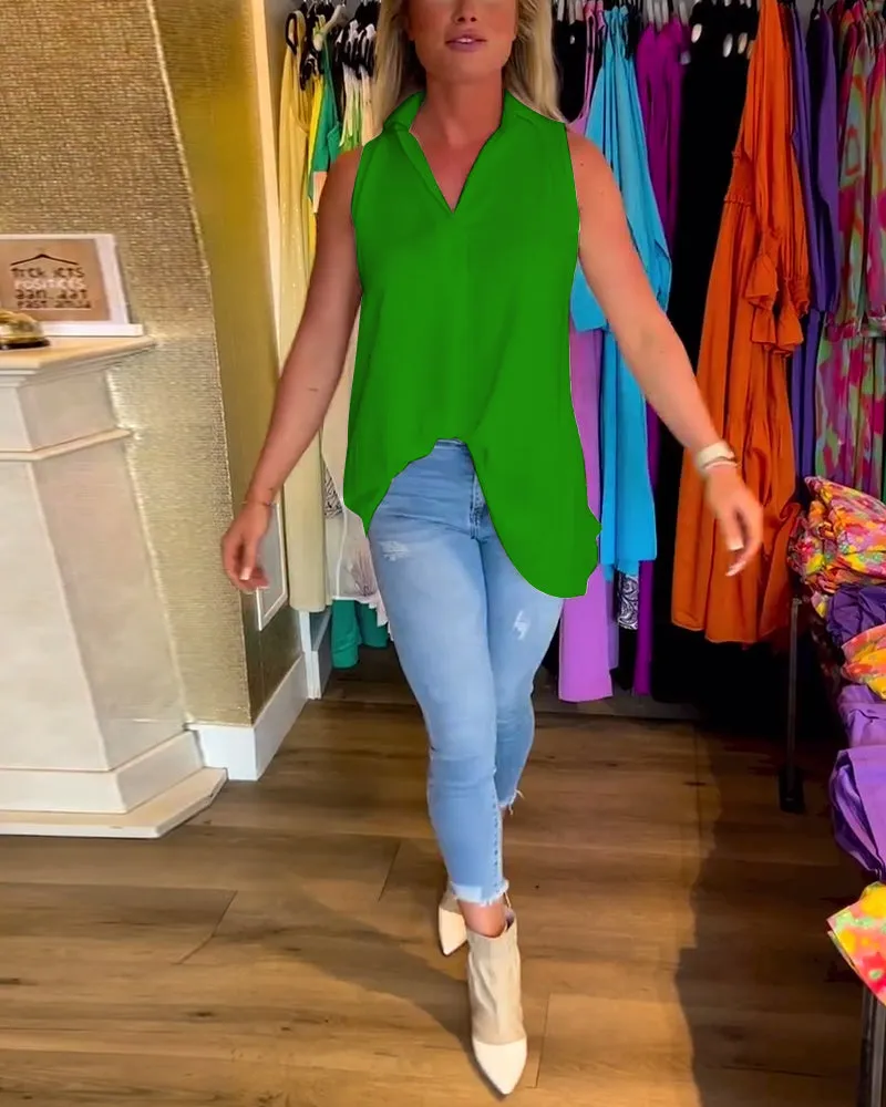 Veronika | Sleeveless top with ruffles and turn-ups