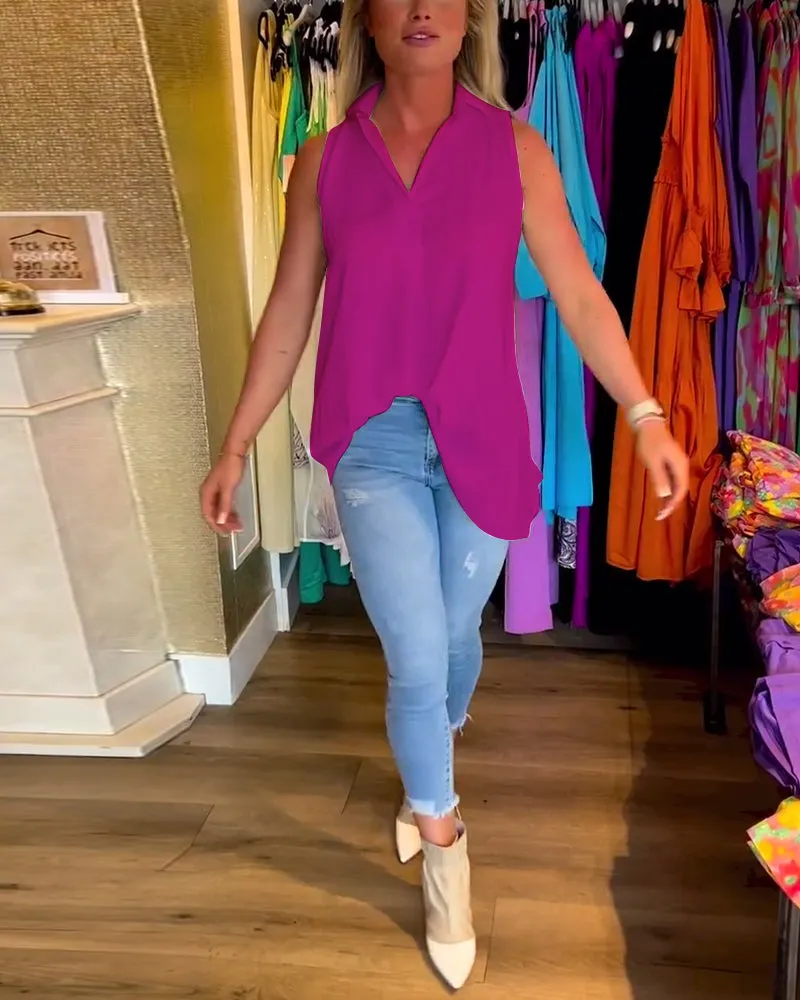 Veronika | Sleeveless top with ruffles and turn-ups