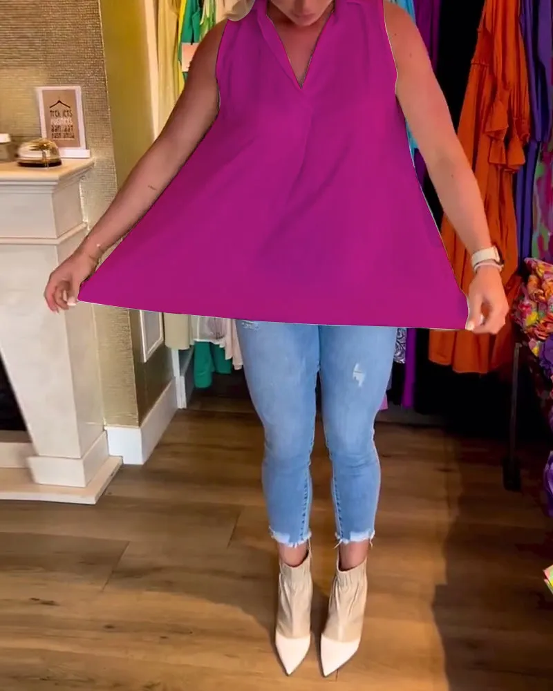 Veronika | Sleeveless top with ruffles and turn-ups
