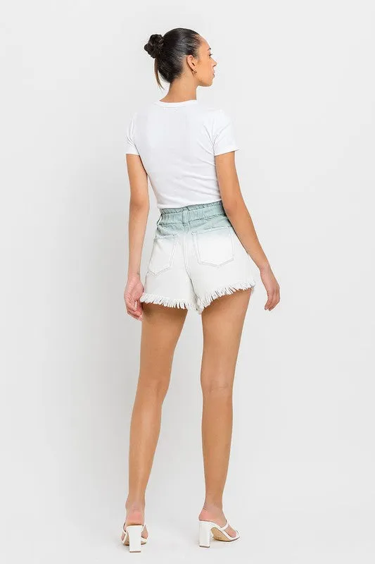 VERVET by Flying Monkey Super High Rise Paperbag Waistband Ombre Shorts