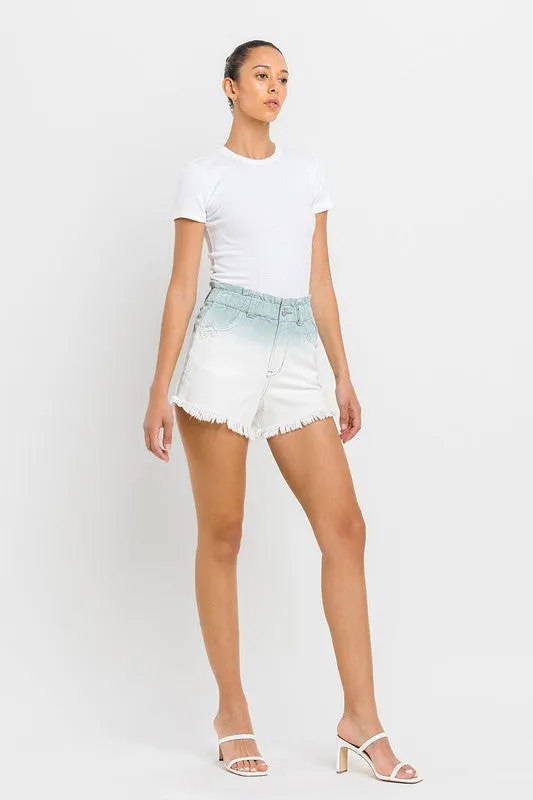 VERVET by Flying Monkey Super High Rise Paperbag Waistband Ombre Shorts