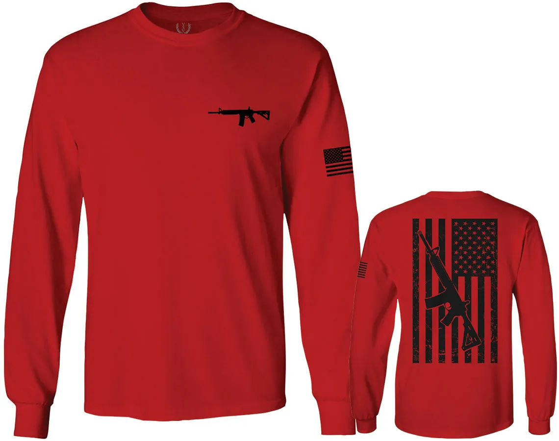 VICES AND VIRTUES Second Amendment Support American Flag Gun ar 15 Rights mens Long sleeve t shirt