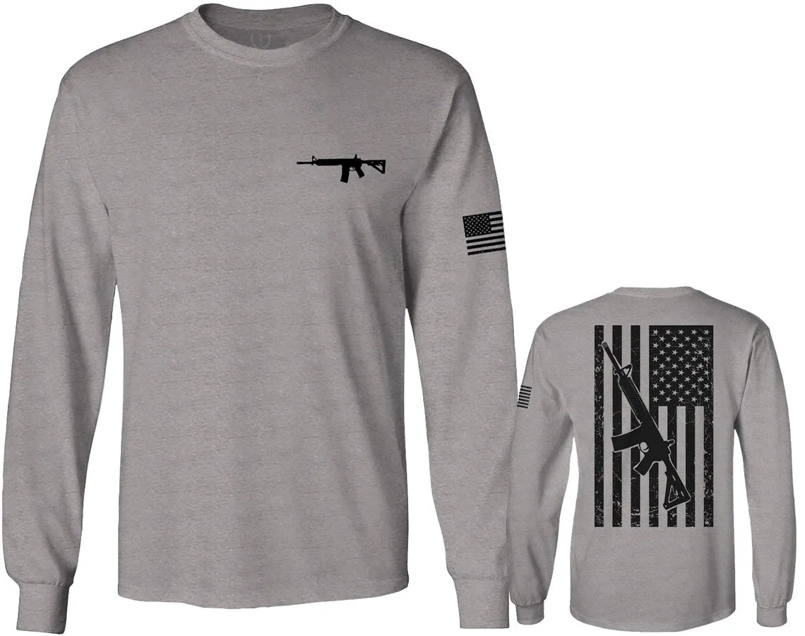 VICES AND VIRTUES Second Amendment Support American Flag Gun ar 15 Rights mens Long sleeve t shirt