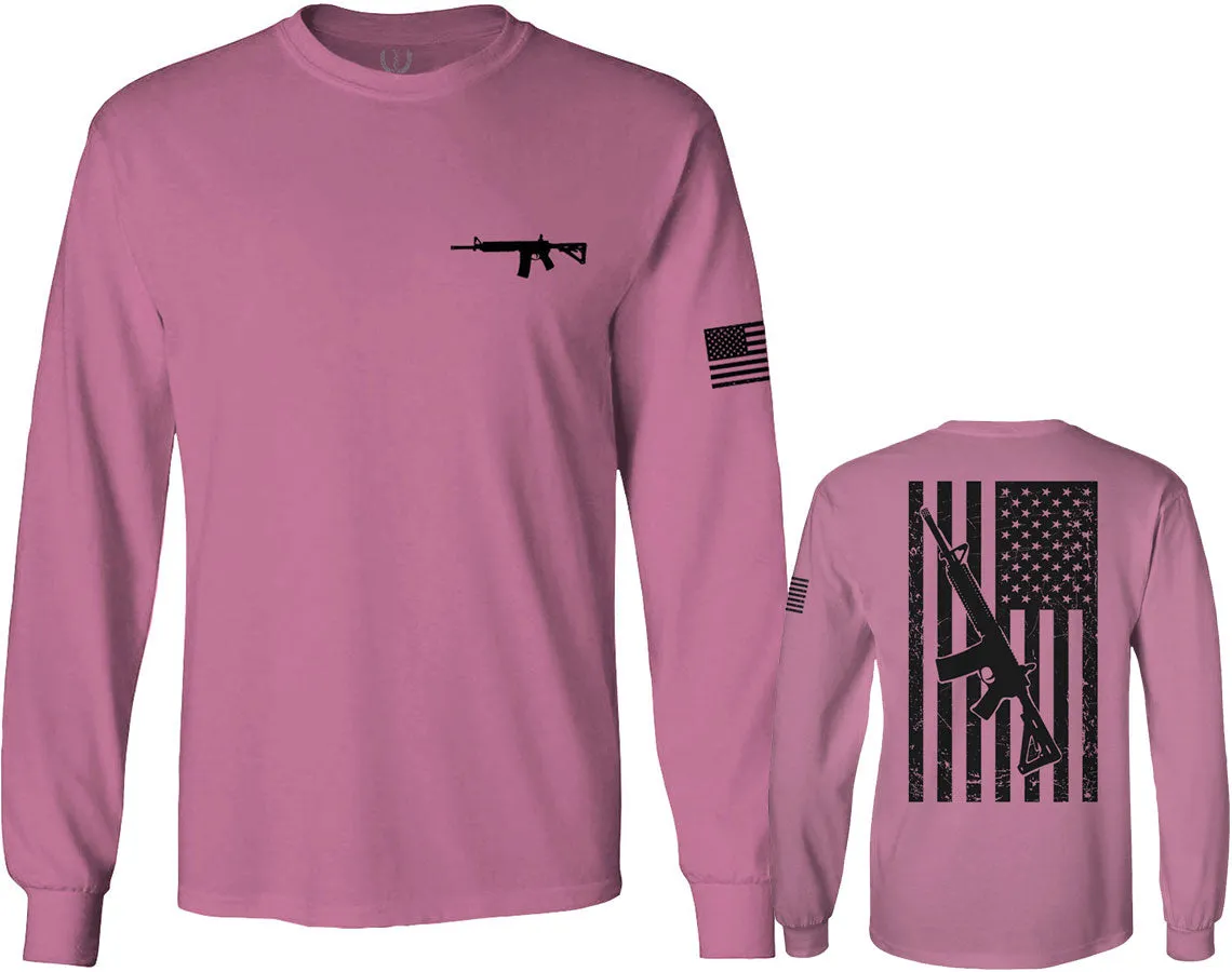 VICES AND VIRTUES Second Amendment Support American Flag Gun ar 15 Rights mens Long sleeve t shirt
