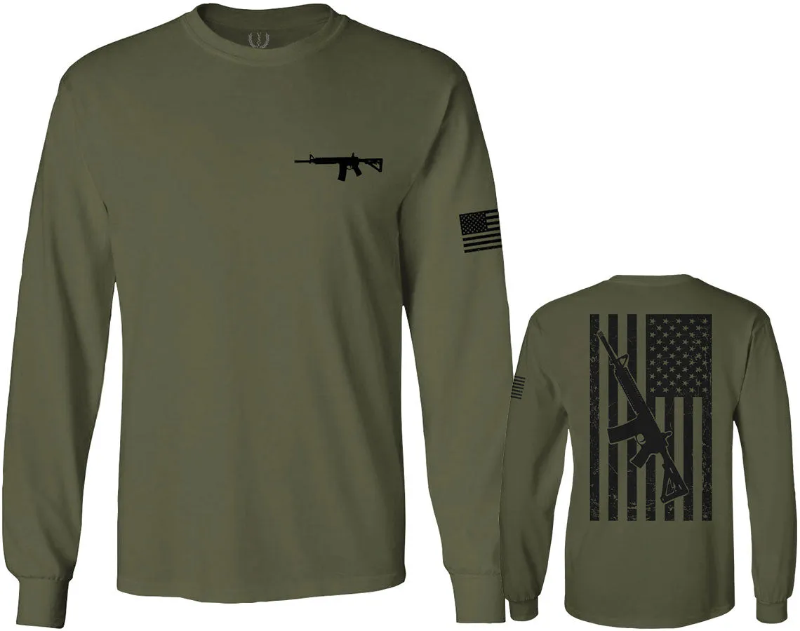 VICES AND VIRTUES Second Amendment Support American Flag Gun ar 15 Rights mens Long sleeve t shirt