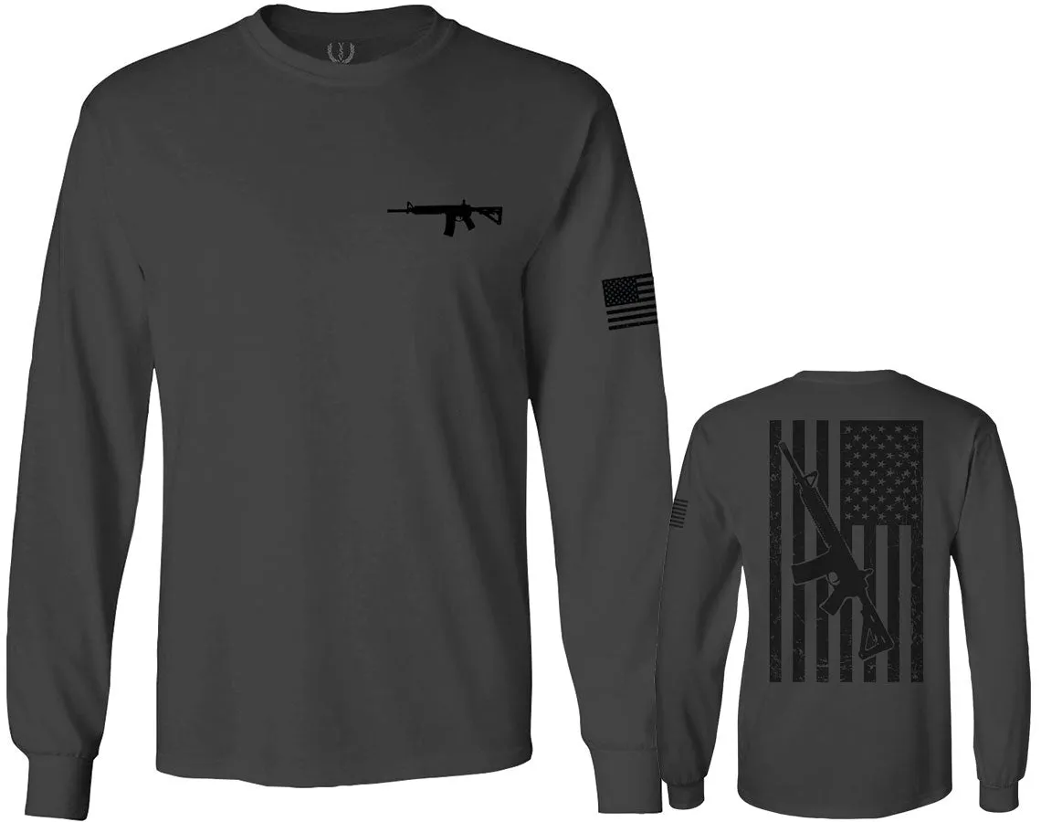 VICES AND VIRTUES Second Amendment Support American Flag Gun ar 15 Rights mens Long sleeve t shirt
