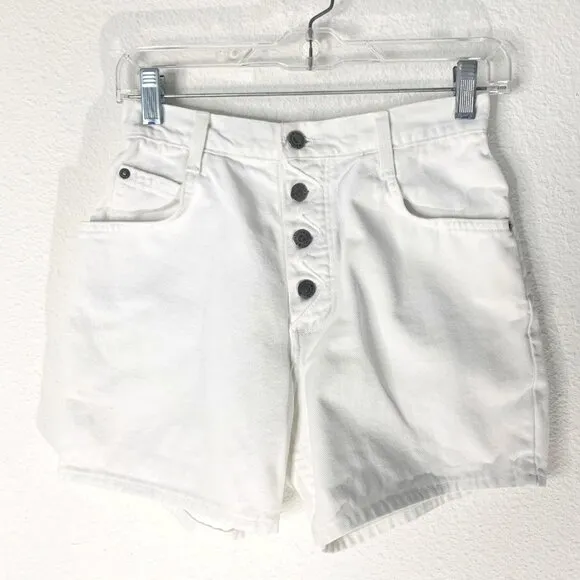 Vintage 90’s Bonjour White Denim High-waist Exposed Button Fly Shorts