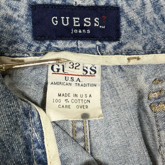Vintage 90's Guess Jean Shorts Womens 32 Mid Rise Medium Wash Style 11984 USA