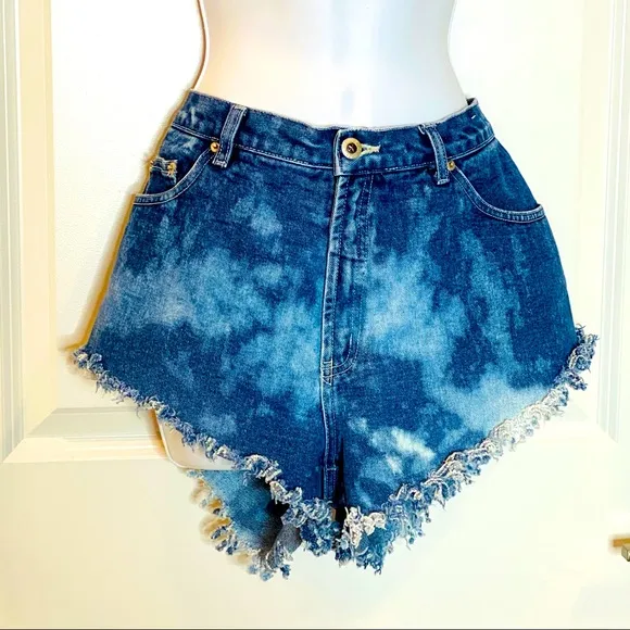 Vintage Bleach Tie Dye Distressed High Hip Shorts