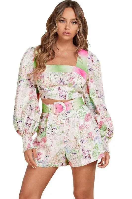 VINTAGE FLORAL PRINT SHORT SET