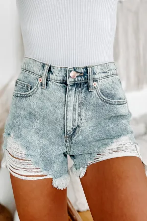 Vintage Girl High Rise Distressed Sneak Peek Vintage Acid Wash Shorts (Light)