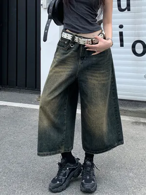 Vintage Zerrissene Denim Shorts mit Weitem Beinschnitt
