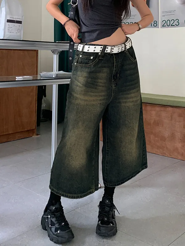 Vintage Zerrissene Denim Shorts mit Weitem Beinschnitt