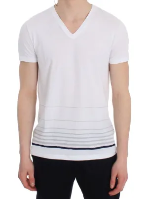 White Cotton Stretch V-neck Underwear T-shirt