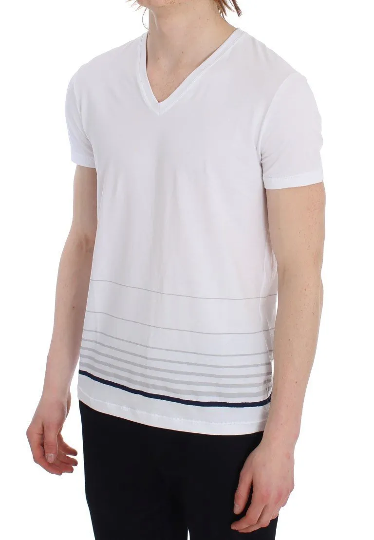 White Cotton Stretch V-neck Underwear T-shirt
