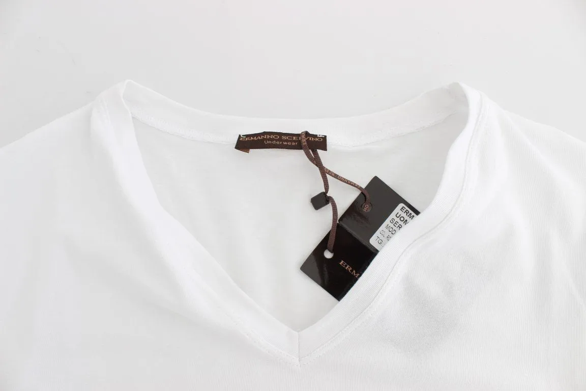 White Cotton Stretch V-neck Underwear T-shirt