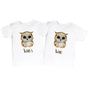 Who's Who Funny Owls Twins T Shirts