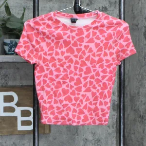 Wild Fable Women's Short Sleeve Slim Fit Baby T-Shirt Pink Hearts S