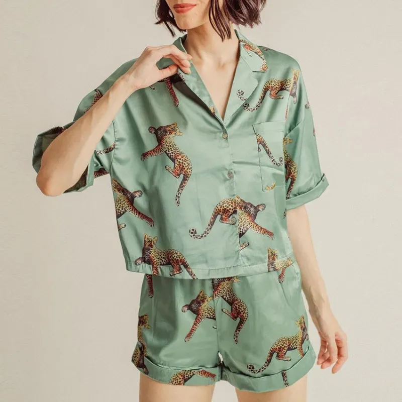Wild Spirit Satin Short Sleeve Top and Shorts Lounge Set