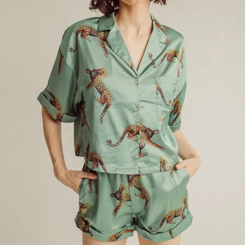 Wild Spirit Satin Short Sleeve Top and Shorts Lounge Set