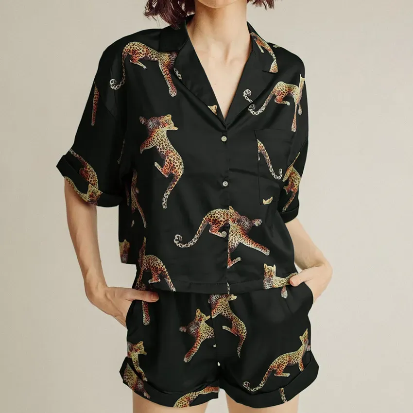Wild Spirit Satin Short Sleeve Top and Shorts Lounge Set